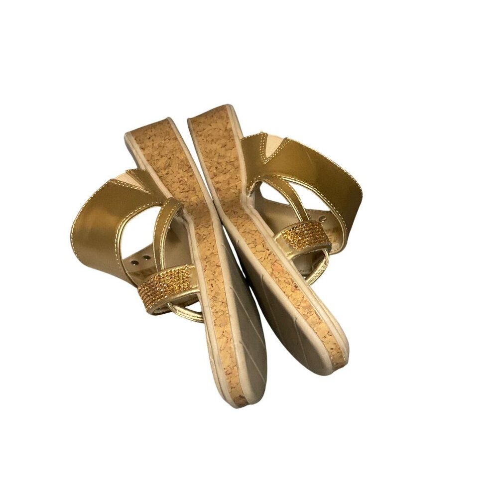 Bzees Bora Bright Womens Gold Wedge Sandals Size 9M With Rhinestone Strap & Cork - Picture 9 of 12
